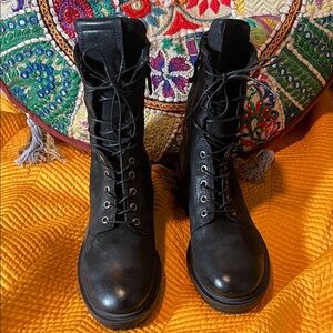 Miz Mooz Stylish Black Lace-Up Combat Moto Boots Size 42